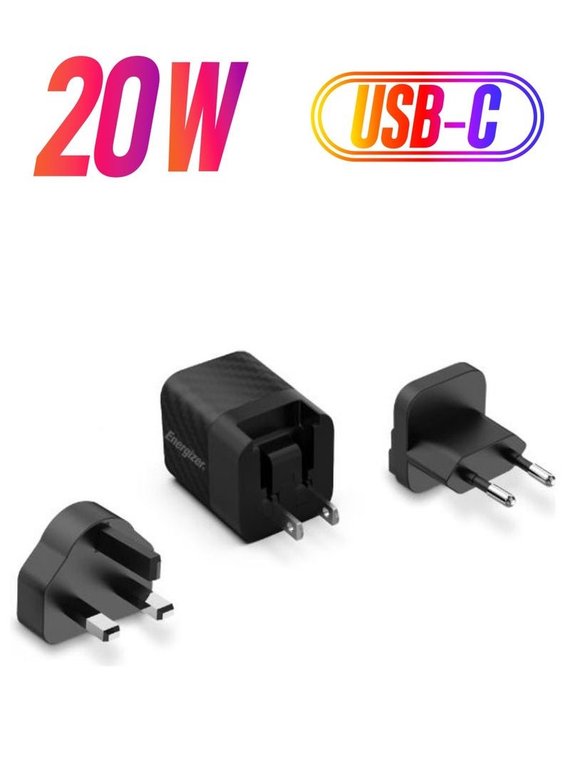 Energizer Wall Charger PD 20W EU UK US Black  - Image 1