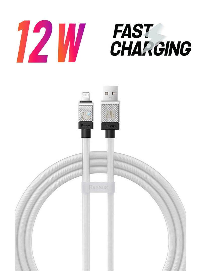 Baseus - iPhone Cable 1M Fast Charging And Data Cable iPhone Charger Cable 2.4A Lightning Cord Compatible for iPhone 14/14 Pro/14 Plus/14 Pro Max, iPhone 13 Pro 12 Pro Max 11 XS 7 Plus 6S iPad Pro White - Image 1