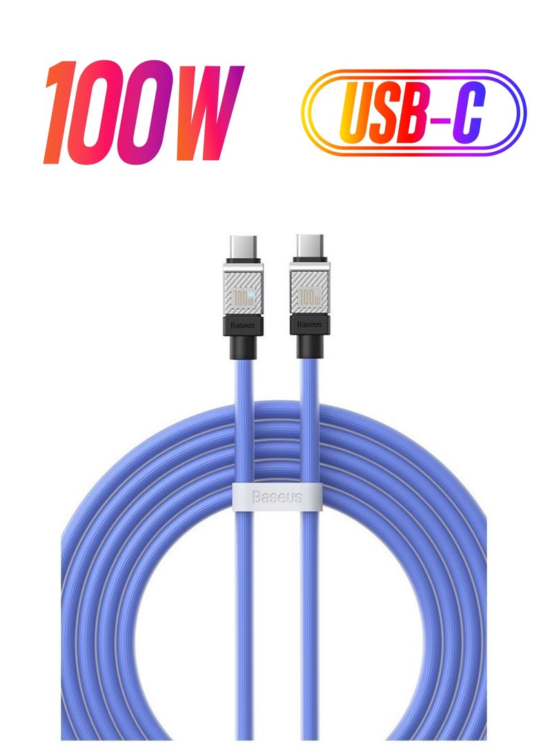 Baseus Type C to Type C 100W Cable, Ultra Fast PD Type C Charger for iPhone 15 Pro, iPhone 15 Pro Max, iPhone 15 Plus, MacBook Pro, iPad Pro 2022, iPad Air 5, Samsung Galaxy S23 Ultra, Pixel, PS5, Switch, etc. 2M Blue Blue  - Image 1