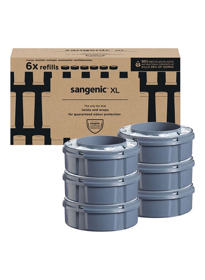 tommee tippee Twist & Click Sangenic XL Nappy Bin Refill Cassettes, Sustainably Sourced Antibacterial GREENFILM, Pack of 6  - Image 1