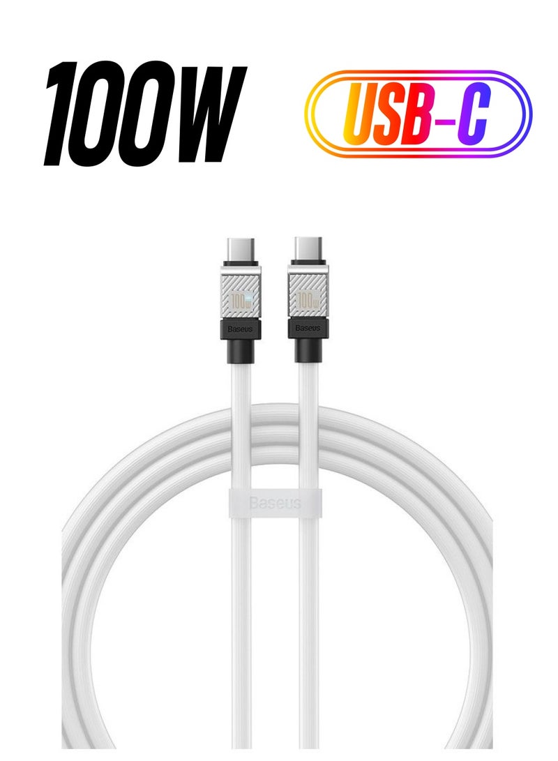 بيسوس كابل من النوع C إلى النوع C بقوة 100 وات، شاحن PD من النوع C فائق السرعة لهاتف iPhone 15 Pro، iPhone 15 Pro Max، iPhone 15 Plus، MacBook Pro، iPad Pro 2022، iPad Air 5، Samsung Galaxy S23 Ultra، Pixel، PS5، Switch، إلخ. 1 متر أبيض - Image 1