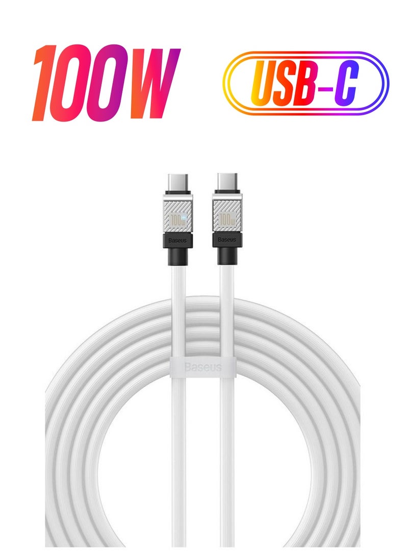 Baseus Type C to Type C 100W Cable, Ultra Fast PD Type C Charger for iPhone 15 Pro, iPhone 15 Pro Max, iPhone 15 Plus, MacBook Pro, iPad Pro 2022, iPad Air 5, Samsung Galaxy S23 Ultra, Pixel, PS5, Switch, etc. 2M White White  - Image 1