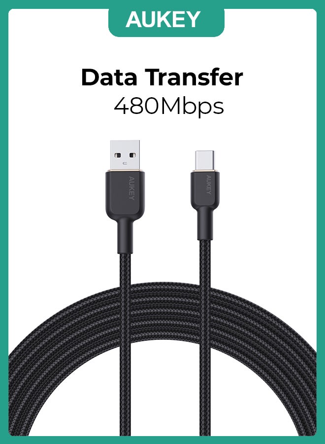 Aukey 1M Nylon Braided USB-A To USB-C Cable Black - Image 2