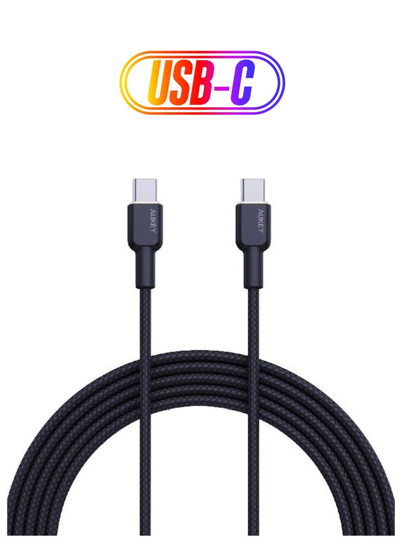 Aukey 1M Nylon Braided USB-C To USB-C Cable Black - Image 1