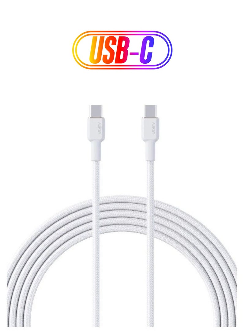 Aukey 1M Nylon Braided USB-C To USB-C Cable White  - Image 1
