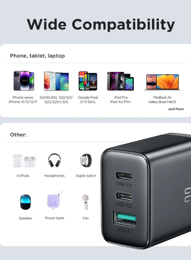 JOYROOM - Flash memory series 32W A+2C three-port charger with QC 3.0 support. Wall travel adapter 32W fast power charger, compatible with Samsung AFC, Huawei SCP and other lower versions of iPhone-Etc. Black - Image 1