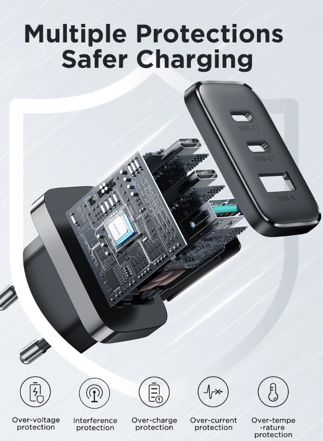 JOYROOM - Flash memory series 32W A+2C three-port charger with QC 3.0 support. Wall travel adapter 32W fast power charger, compatible with Samsung AFC, Huawei SCP and other lower versions of iPhone-Etc. Black - Image 1