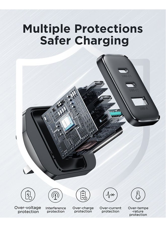 JOYROOM 32W Fast Charger Adapter with Dual USB-C & USB-A Ports | Compact 3-Port Fast charging Wall Adapter for iPhone 16 & Below, Samsung 25 ultra & Below, Huawei, Xiaomi & More – 70% in 30min, QC 3.0, Smart Heat Control & Safety Protection Black  - Image 4