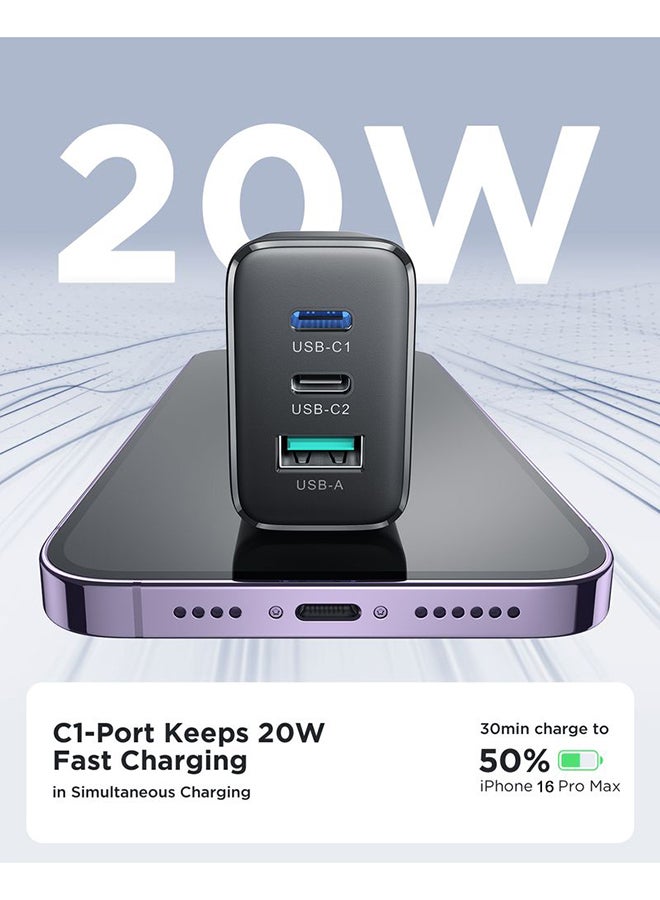 JOYROOM 32W Fast Charger Adapter with Dual USB-C & USB-A Ports | Compact 3-Port Fast charging Wall Adapter for iPhone 16 & Below, Samsung 25 ultra & Below, Huawei, Xiaomi & More – 70% in 30min, QC 3.0, Smart Heat Control & Safety Protection Black  - Image 2