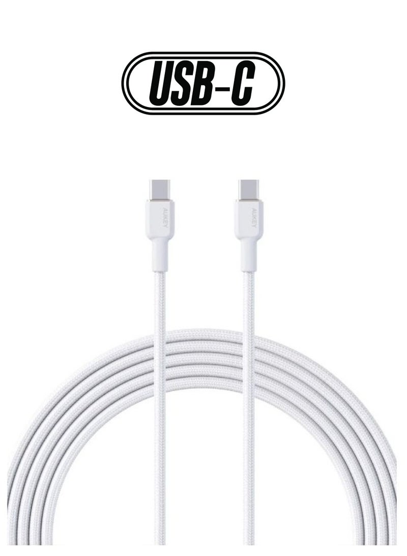 Aukey 1.8M Nylon Braided USB-C To USB-C Cable White - Image 1