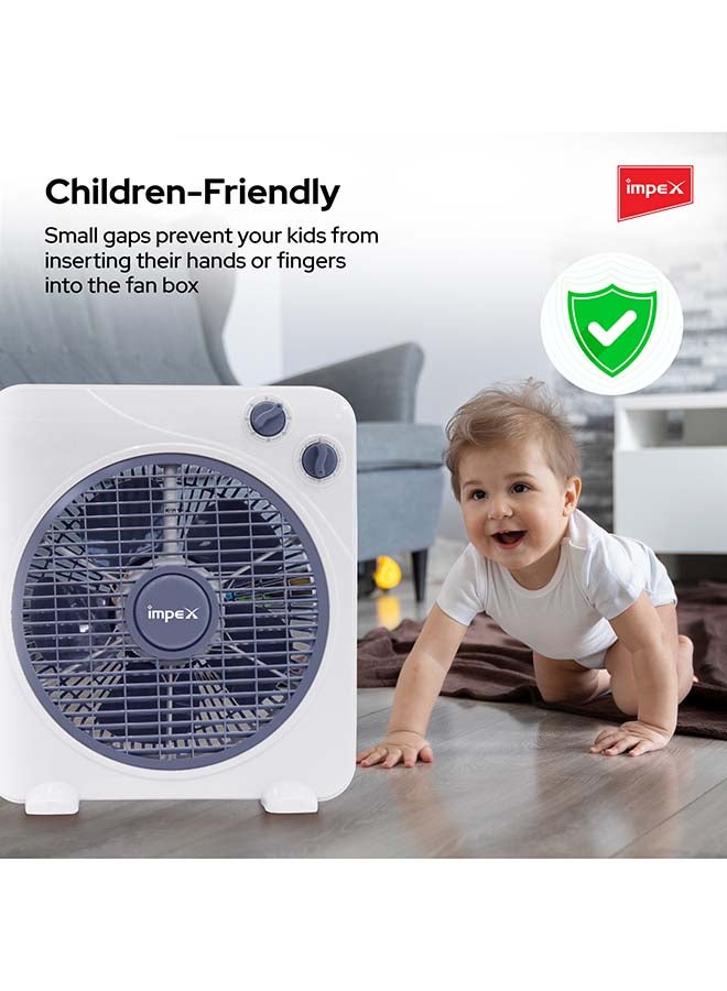 Impex - 10 Inch Box Fan With 3 Speed Modes, 60 Minute Timer, Child Safety Guard - Powerful, Quiet, And Durable BF 7510 White - Image 1