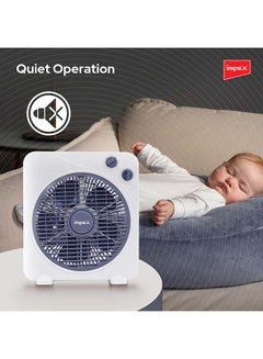Impex 10 Inch Box Fan With 3 Speed Modes, 60 Minute Timer, Child Safety Guard - Powerful, Quiet, And Durable BF 7510 White  - Image 5