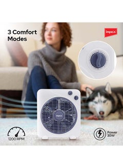Impex 10 Inch Box Fan With 3 Speed Modes, 60 Minute Timer, Child Safety Guard - Powerful, Quiet, And Durable BF 7510 White  - Image 3