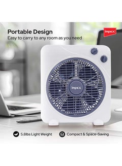 Impex 10 Inch Box Fan With 3 Speed Modes, 60 Minute Timer, Child Safety Guard - Powerful, Quiet, And Durable BF 7510 White  - Image 4