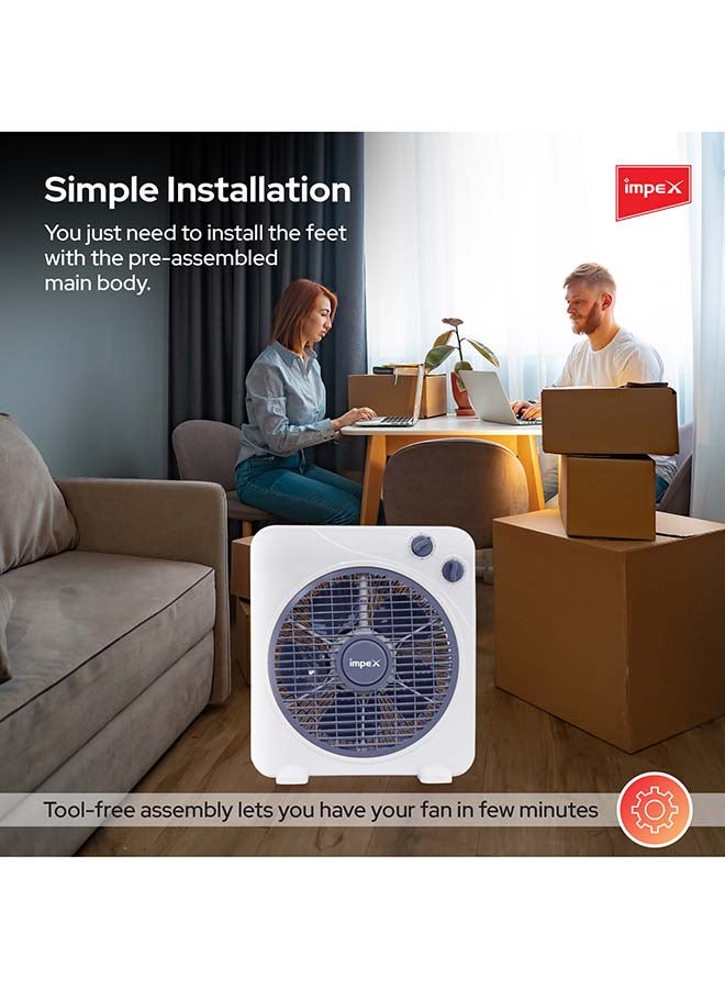 Impex - 10 Inch Box Fan With 3 Speed Modes, 60 Minute Timer, Child Safety Guard - Powerful, Quiet, And Durable BF 7510 White - Image 1