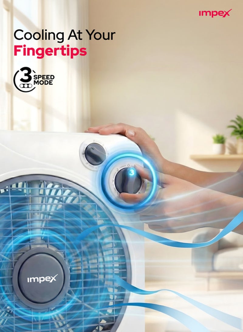 Impex 10 Inch Box Fan Table Fan With 3 Speed Modes, 60 Minute Timer, Child Safety Guard - Powerful, Quiet, And Durable BF 7510 White - Image 4