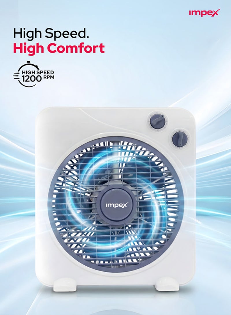 Impex 10 Inch Box Fan Table Fan With 3 Speed Modes, 60 Minute Timer, Child Safety Guard - Powerful, Quiet, And Durable BF 7510 White - Image 5