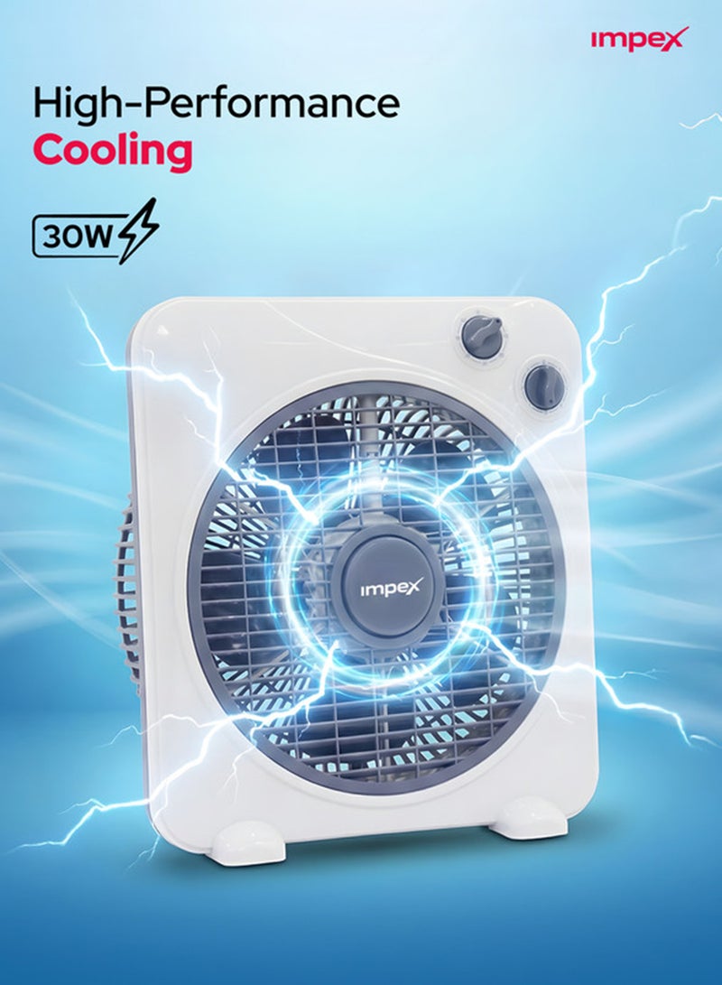 Impex 10 Inch Box Fan Table Fan With 3 Speed Modes, 60 Minute Timer, Child Safety Guard - Powerful, Quiet, And Durable BF 7510 White - Image 3