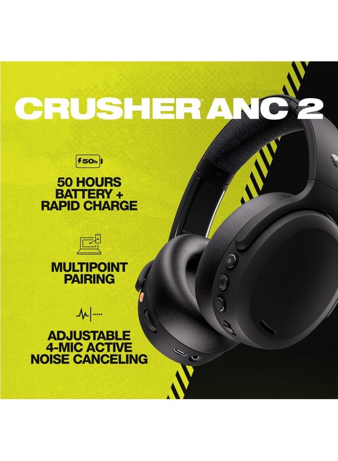Skullcandy Crusher ANC 2 Bluetooth Noise Cancelling Wireless Headphones/50 Hours Battery/Extra Bass Tech/Use With Android And iPhone/Microphone True Black - Image 2