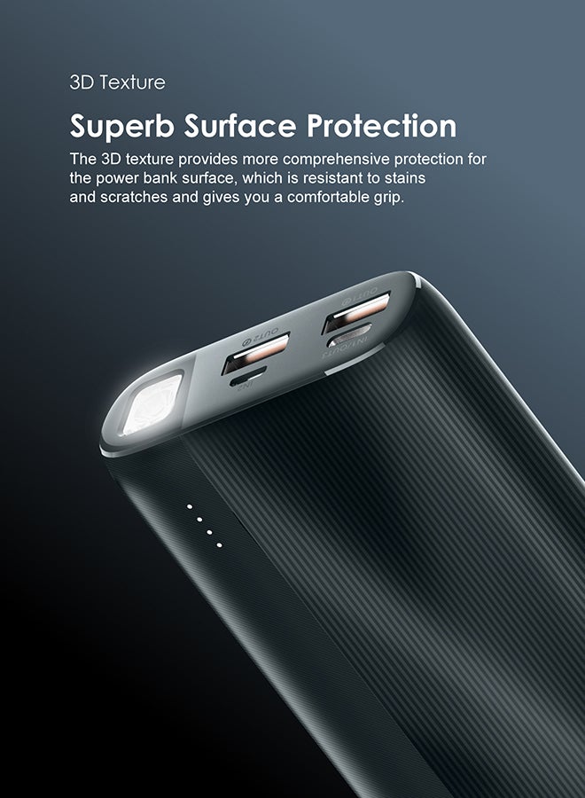 Oraimo - 20000 mAh Traveler 4 Pro Power Bank with 20W Fast Charging PD 3.0+QC3.0 Quick Charge,Triple Output,Type C &Micro Input,Multi-Layer Protection with LED Torch Blue Grey - Image 1