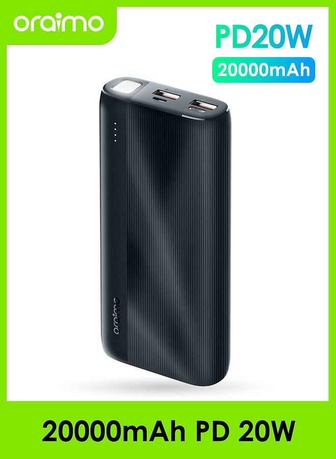 Oraimo - 20000 mAh Traveler 4 Pro Power Bank with 20W Fast Charging PD 3.0+QC3.0 Quick Charge,Triple Output,Type C &Micro Input,Multi-Layer Protection with LED Torch Blue Grey - Image 1