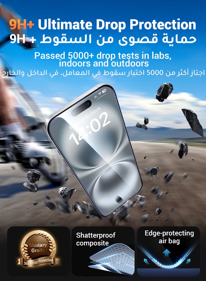 يو جرين - قطعتان من واقي الشاشة عالي الدقة لهاتف آيفون 16 15 مقاس 6.1 بوصة شفاف, إطار سهل التركيب, حماية عسكرية, مقاوم للخدش ومضاد لبصمات الأصابع وخالٍ من الفقاعات وطبقة زجاجية مقواة 9H لهاتف آيفون 16 15 شفاف - Image 1