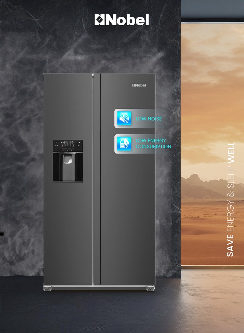 750L Gross /501L Net Capacity Side By Side Refrigerator, No Frost, R600a Refrigerant, External Digital Display, LED Lights, Automatic Ice Maker, Super Freeze, Door Alarm, Energy Efficient, Inox Finish NR800SIM Inox