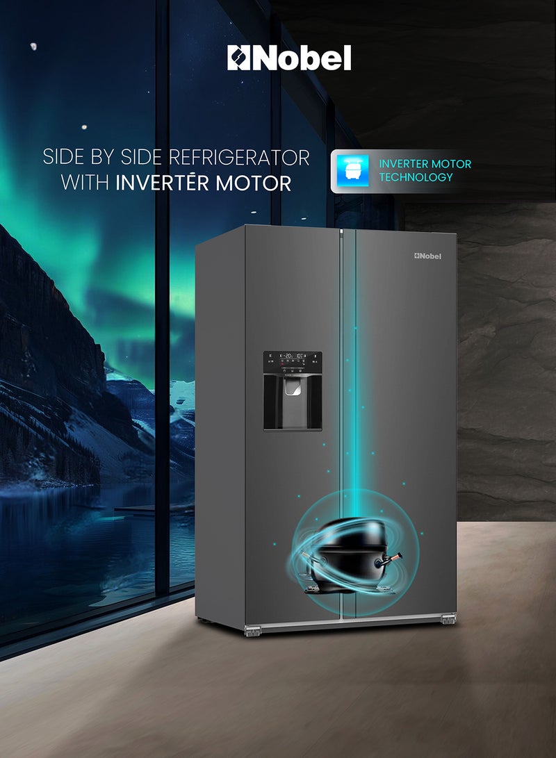 750L Gross /501L Net Capacity Side By Side Refrigerator, No Frost, R600a Refrigerant, External Digital Display, LED Lights, Automatic Ice Maker, Super Freeze, Door Alarm, Energy Efficient, Inox Finish NR800SIM Inox