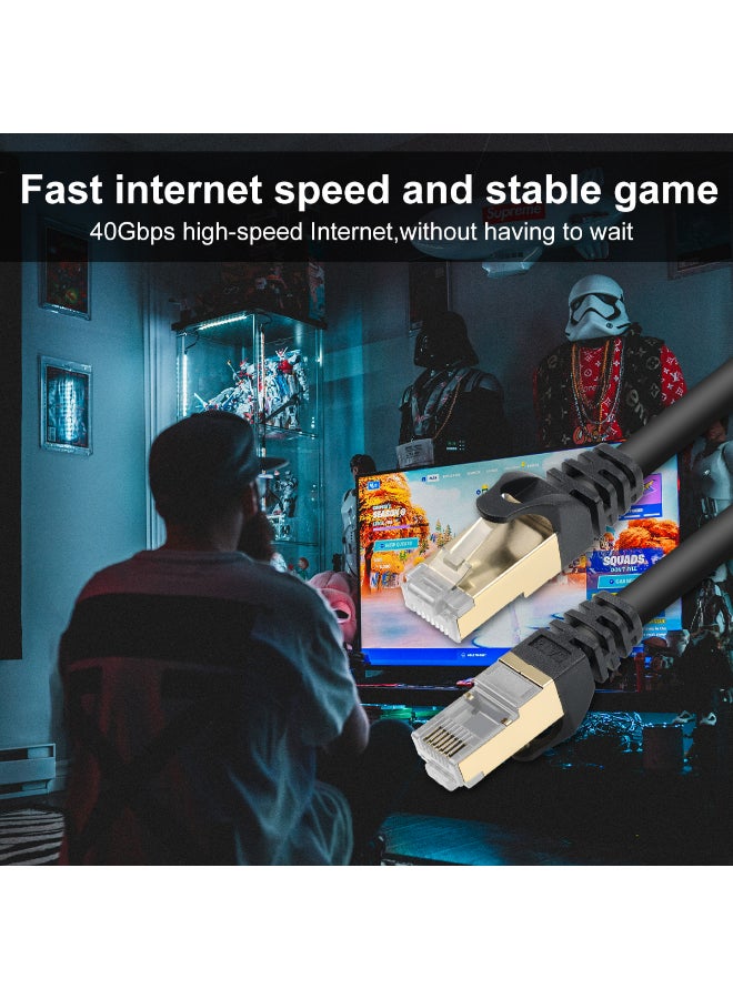 Datazone - Cat8 3M Ethernet Cable High Speed 40Gbps 2000MHz Compatible with Gaming Switch PC PS5 PS4 Xbox Modem Router WIFI Extender Patch Panel Black - Image 1