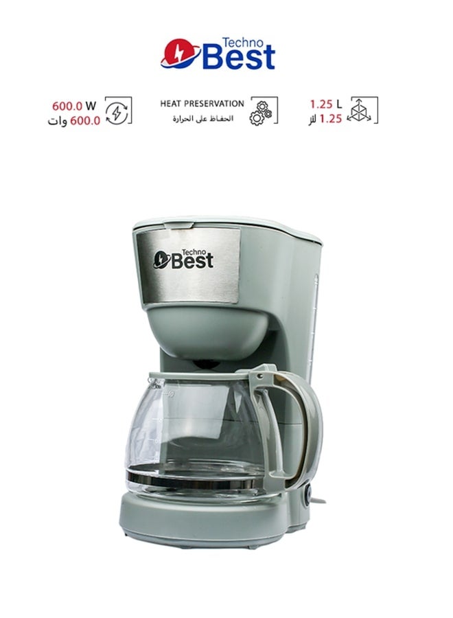 Techno Best - Coffee Maker 1.25 L 600 W BCM-002 Silver - Image 1