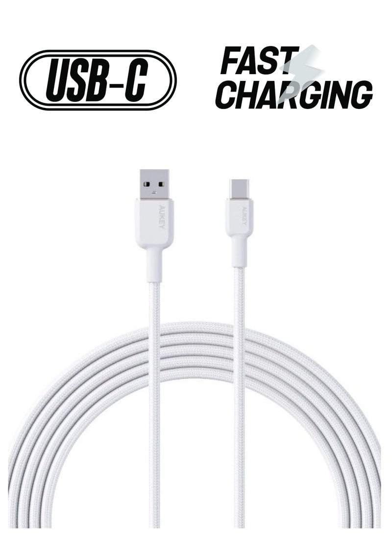 Aukey 1 M Nylon Braided USB-A to C Cable CB-NAC1 White  - Image 1