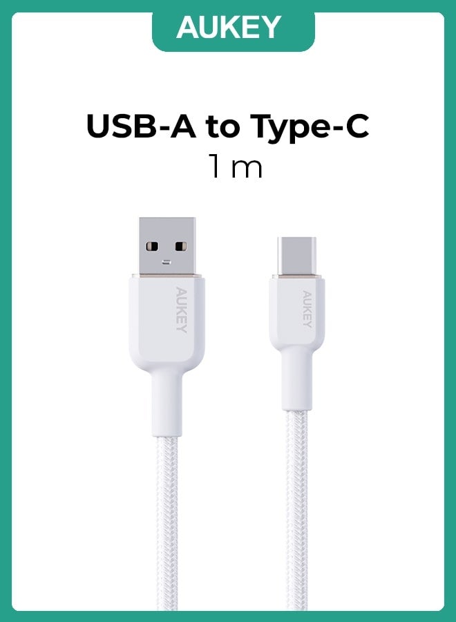 Aukey 1 M Nylon Braided USB-A to C Cable CB-NAC1 White - Image 5