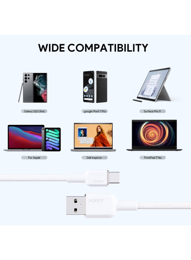 Aukey 1 M Nylon Braided USB-A to C Cable CB-NAC1 White - Image 3