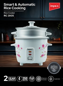 Impex Electric Rice Cooker With Automatic Cooking And Keep Warm 0.6 L 350 W RC 2805 white  - Image 2