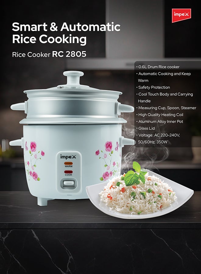 Impex - Electric Rice Cooker With Automatic Cooking And Keep Warm 0.6 L 350 W RC 2805 white - Image 1
