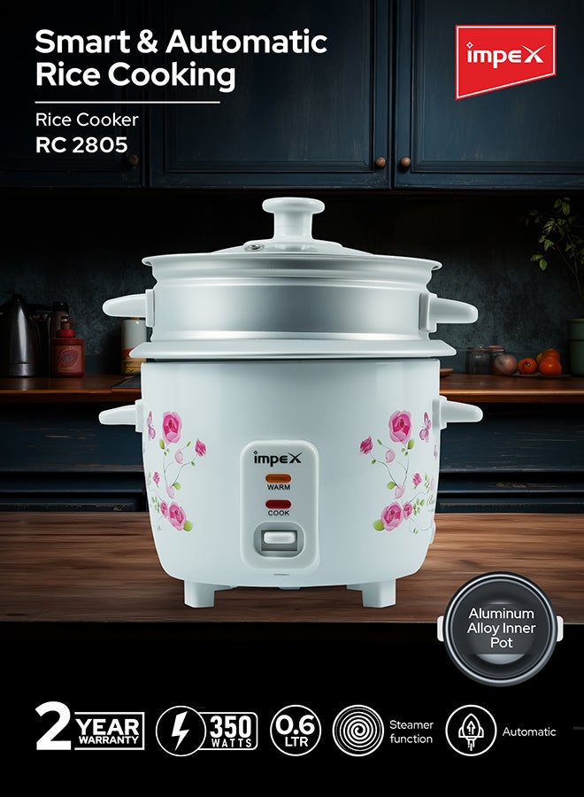 Impex Electric Rice Cooker With Automatic Cooking And Keep Warm 0.6 L 350 W RC 2805 white - Image 2