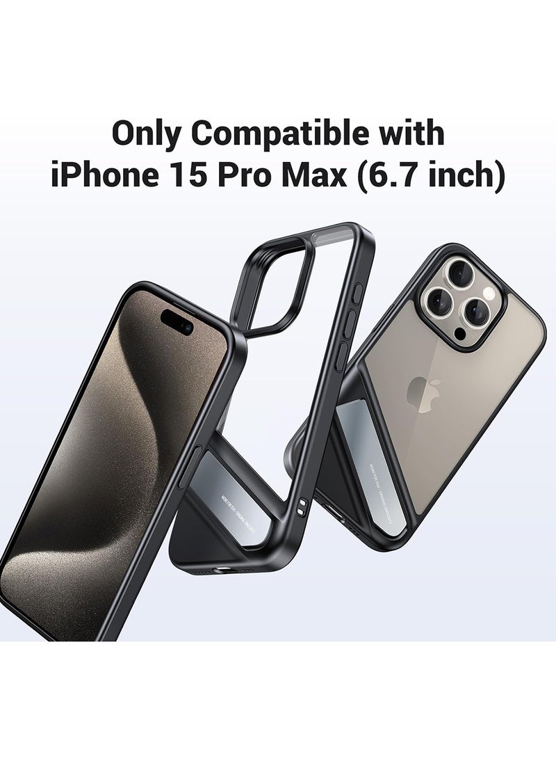 Ugreen - iPhone 15 Pro Max Kickstand Case 6.7 Inch Metal Kickstand Cover Ultra Thin Anti-yellow Wear-resistant Drop-proof Anti-scratch Acrylic Composite Backplane All-round protection iPhone 15 Pro Max Case Black Black - Image 1