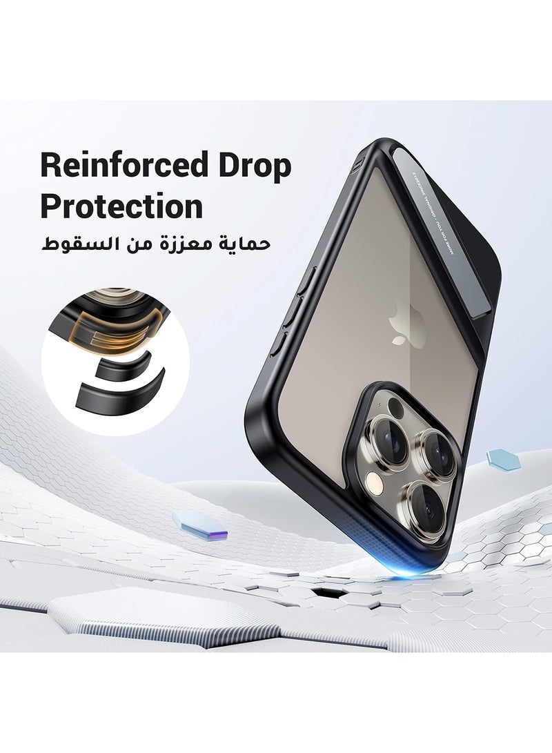 Ugreen - iPhone 15 Pro Max Kickstand Case 6.7 Inch Metal Kickstand Cover Ultra Thin Anti-yellow Wear-resistant Drop-proof Anti-scratch Acrylic Composite Backplane All-round protection iPhone 15 Pro Max Case Black Black - Image 1