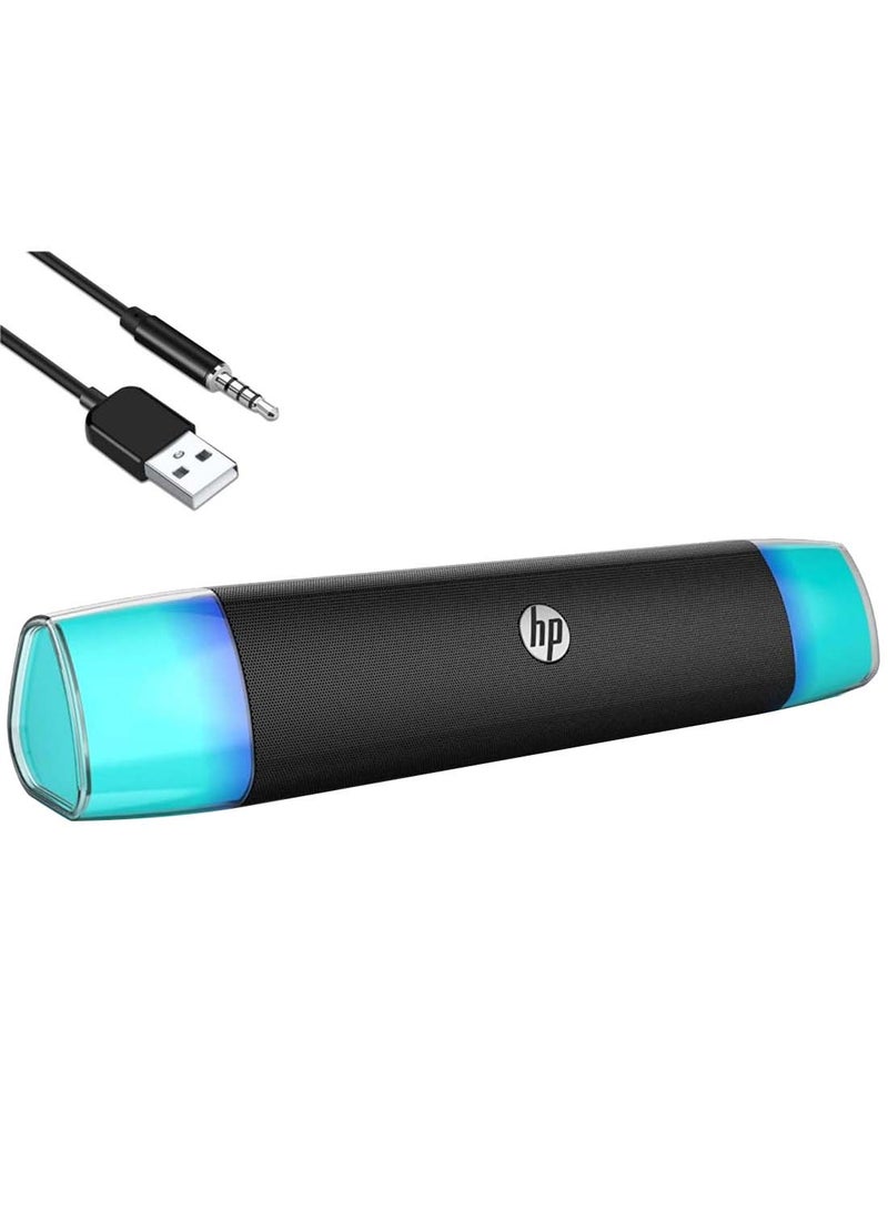 HP - DHE-6010S Rgb Lighting Wired Speaker Outdoor Portable Laptop Audio USB Connection With Bluetooth Function Black - Image 1