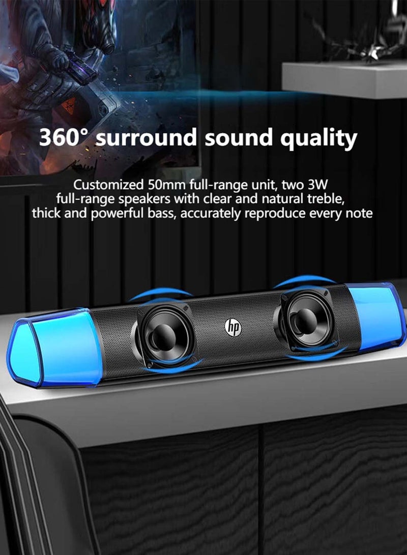 HP - DHE-6010S Rgb Lighting Wired Speaker Outdoor Portable Laptop Audio USB Connection With Bluetooth Function Black - Image 1