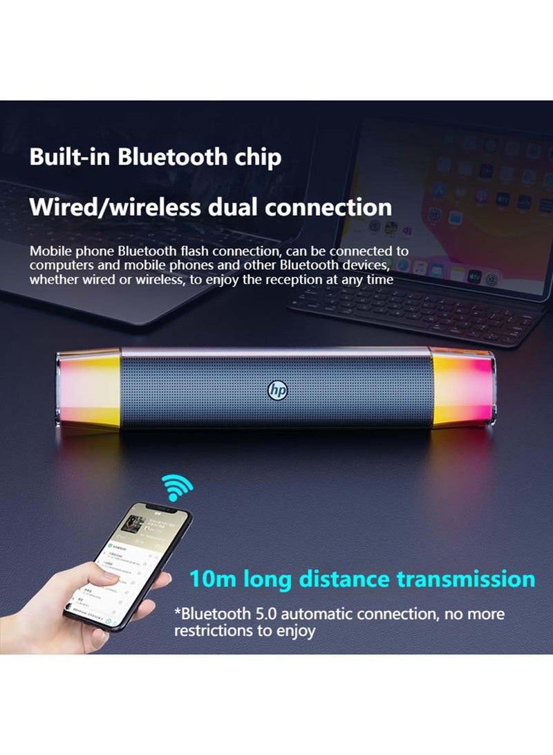 HP - DHE-6010S Rgb Lighting Wired Speaker Outdoor Portable Laptop Audio USB Connection With Bluetooth Function Black - Image 1