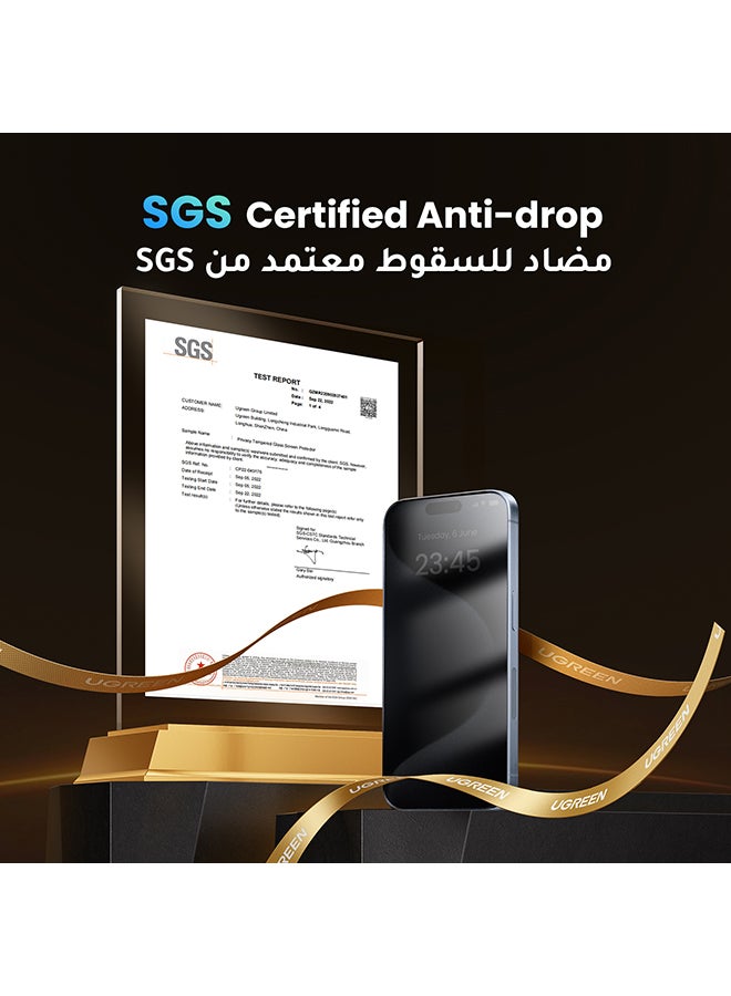 يو جرين - واقي شاشة خصوصية أيفون 15 برو, سهل التركيب مع إطار محاذاة, مضاد للسقوط ومضاد للخدش, صديق للحافظة, 28 درجة مضاد للتجسس وبصمات الأصابع - Image 1