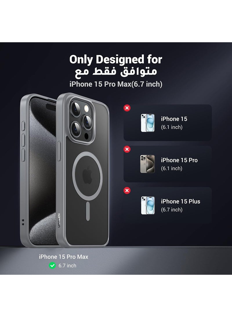 Ugreen - iPhone 15 Pro Max Magsafe Case 【N52 Stronger Magnets】【Shockproof Military-Grade Protection】Anti-Fingerprints Anti-Scratch, Never Yellowing Slim Magnetic iPhone 15 Pro Max Cover 6.7 inch Grey Titan Gray - Image 1