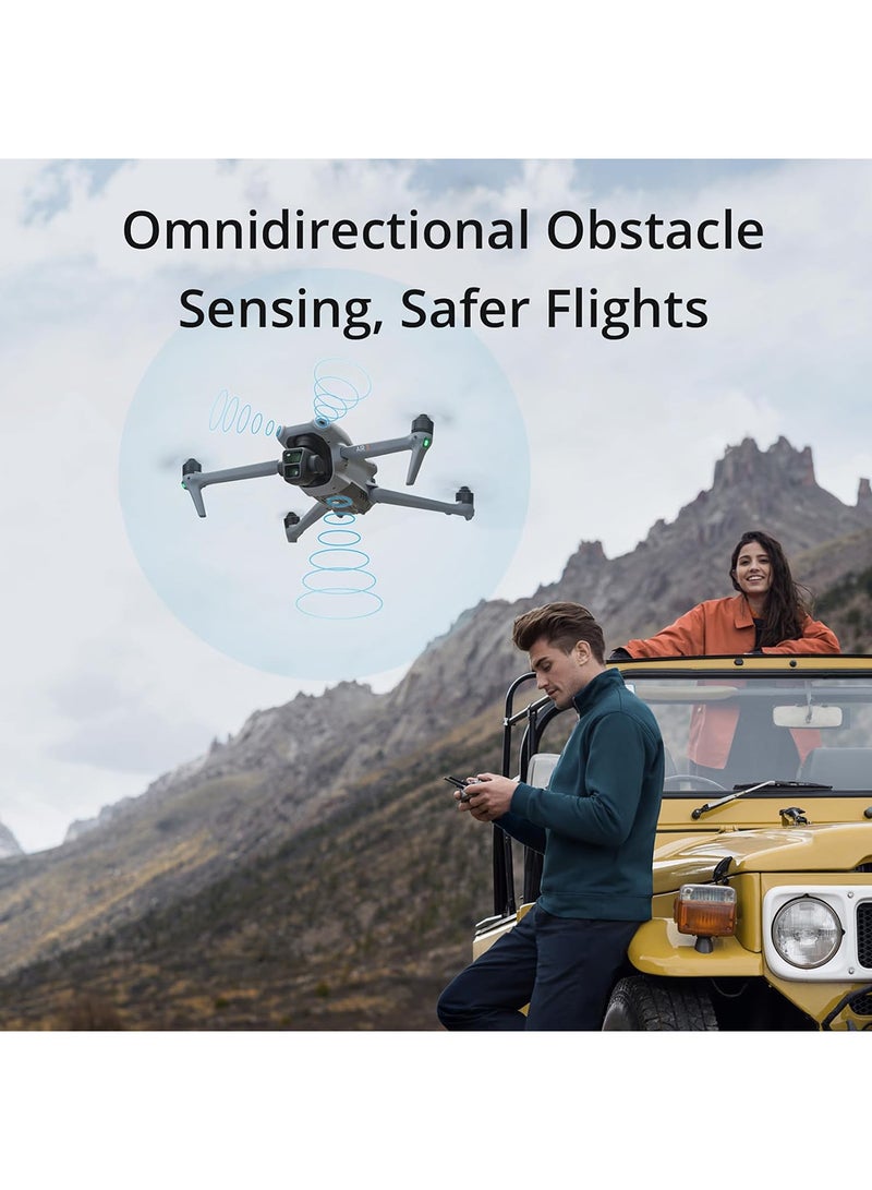 dji - Air 3 (RC-N2), Drone With Tele & Wide-Angle Dual Cameras, 46-Min Flight Time, Obstacle Sensing, 48MP Photos, 4K/60fps HDR Video, MOIAT Certified - UAE Version With Official Warranty Support - Image 1