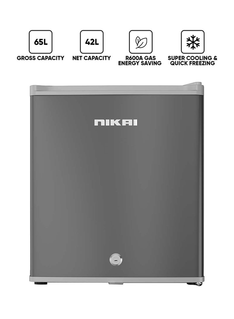 NIKAI 65L Gross / 42L Net, Compact Single Door Mini Refrigerator, Portable Small Size Fridge With Toughened Glass Shelves, Vegetable Crisper And Bottle Storage Racks, Best For Home, Office, Bedroom NRF65N6 Silver  - Image 1