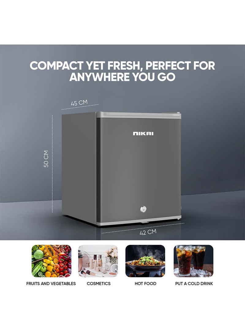 NIKAI - 65L Gross / 42L Net, Compact Single Door Mini Refrigerator, Portable Small Size Fridge With Toughened Glass Shelves, Vegetable Crisper And Bottle Storage Racks, Best For Home, Office, Bedroom NRF65N6 Silver - Image 1