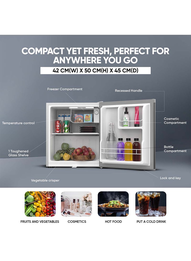 NIKAI - 65L Gross / 42L Net, Compact Single Door Mini Refrigerator, Portable Small Size Fridge With Toughened Glass Shelves, Vegetable Crisper And Bottle Storage Racks, Best For Home, Office, Bedroom NRF65N6 Silver - Image 1