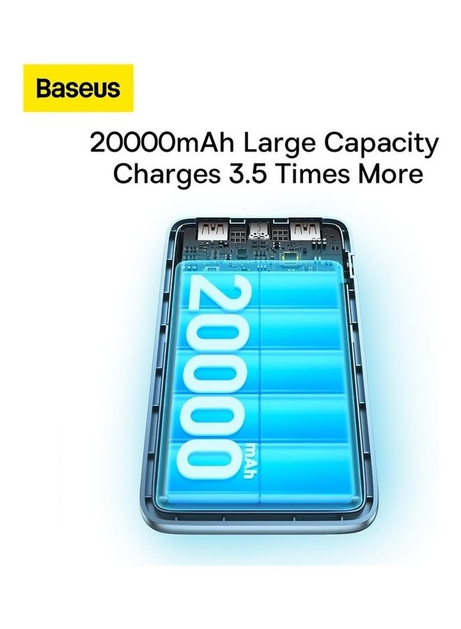 Baseus 20000 mAh 20000.0 mAh USB C Portable Power Bank with Digital Display (20000 mAh with 1 USB C Port and 2 USB A Ports for up to 22.5W Charging for iPhone, Android, AirPods, iPad, and More) – Blue Blue - Image 3