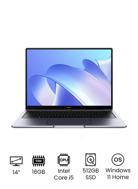 MateBook 14 Laptop With 14-Inch Full HD Display, Core i5-1240P Processor/16GB RAM/512GB SSD/Intel UHD Graphics/Windows 11 Home English/Arabic Space Gray