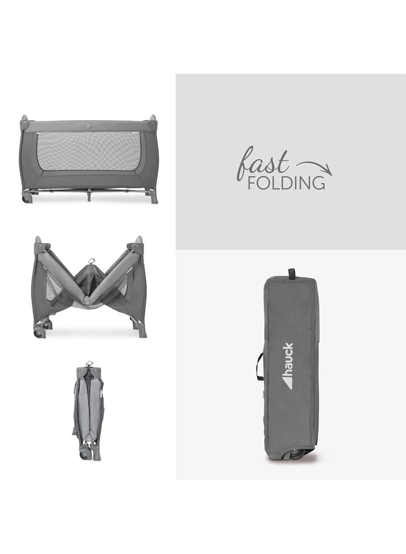 hauck - Sleep N Play Go Plus 4 - Part Travel Cot From Birth To 15 Kg, With Side Exit, Wheels, Foldable, Carry Bag - Grey - Image 1